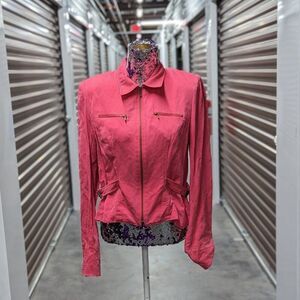 Vintage Carlisle Size 8 Rayon/Silk Blend Pink Jacket w/ Brass Zippers
